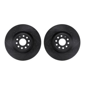R1 Concepts Rear Drilled & Slotted Black Brake Rotor Set w/Ceramic Pads and Hardware | 2015-2019 VW Golf R (WHWH1-74091)