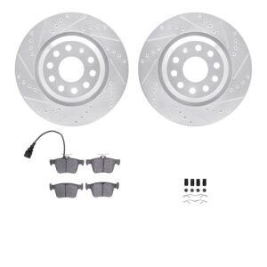 R1 Concepts Rear Drilled & Slotted Silver Brake Rotor Set w/Ceramic Pads and Hardware | 2015-2019 VW Golf R (WGWH1-74091)