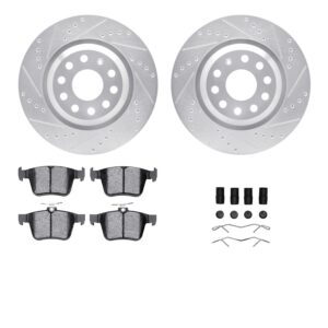 R1 Concepts Rear Drilled & Slotted Silver Brake Rotor Set w/Optimum OE Pads and Hardware | 2015-2019 VW Golf R (WGUH1-74060)